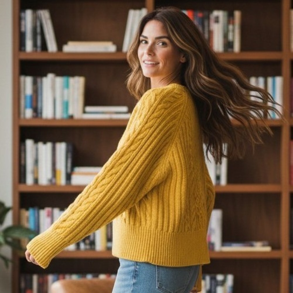 Lauren Ralph Lauren Yellow Cable Knit Cotton Sweater Womens Large Raglan‎ Sleeve